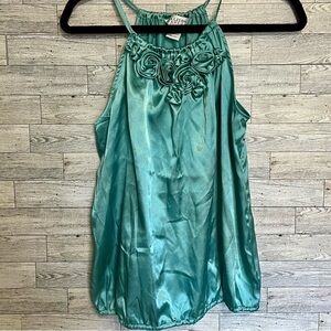 Light‎ Teal Halter Top Size Small by Allison Taylor Rosettes, Elastic Waistband